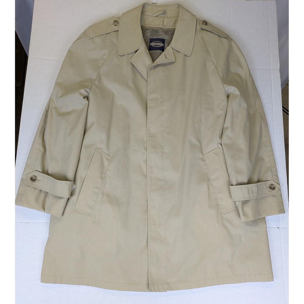 Towncraft Trench Coat‎ Mens Large 44 Reg Tan Zip Out Faux Fur Lining Vintage USA